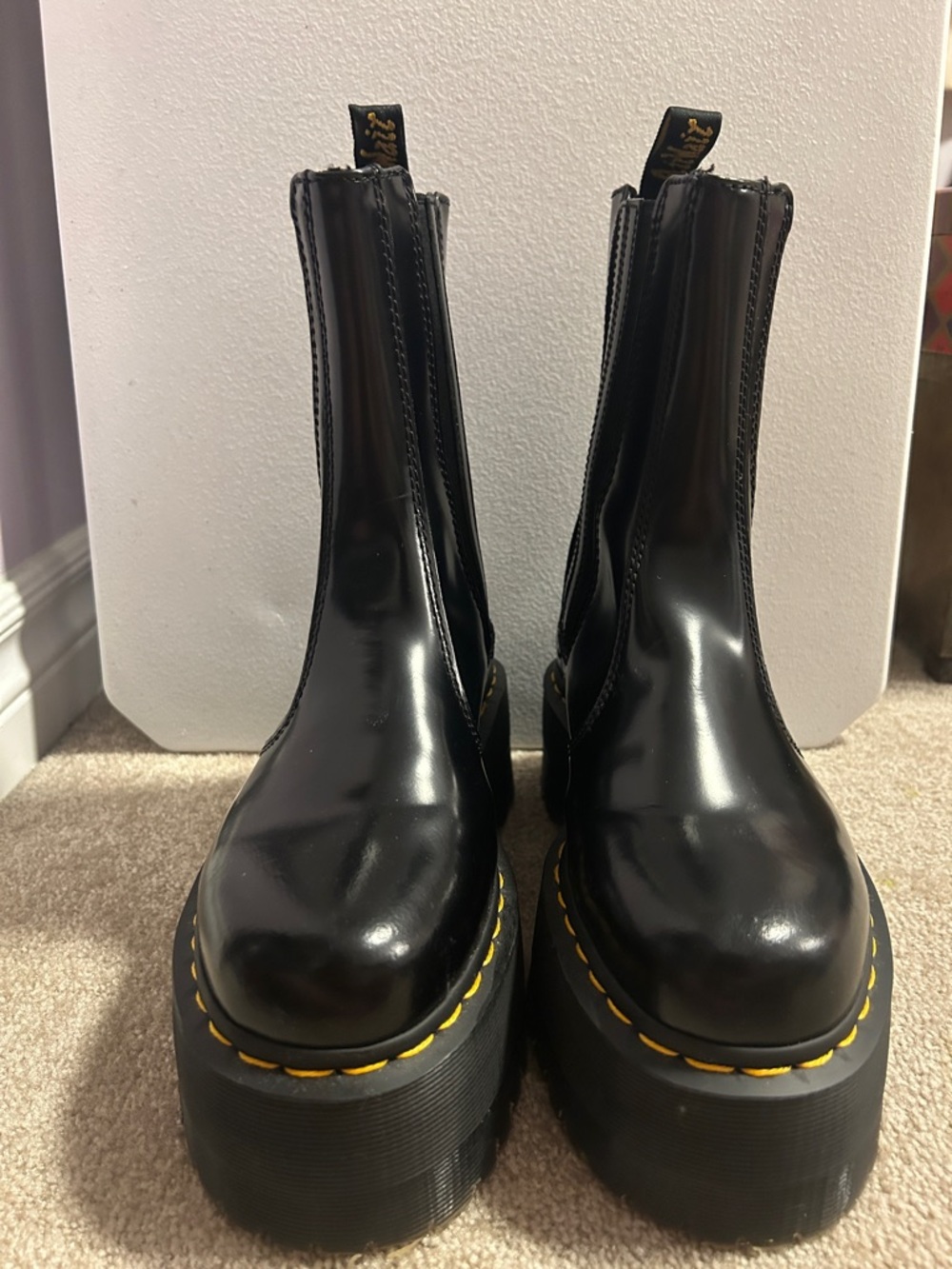 Dr. Martens Black Patent Platform Chelsea Boots with Side Zip - Picture 2 of 5